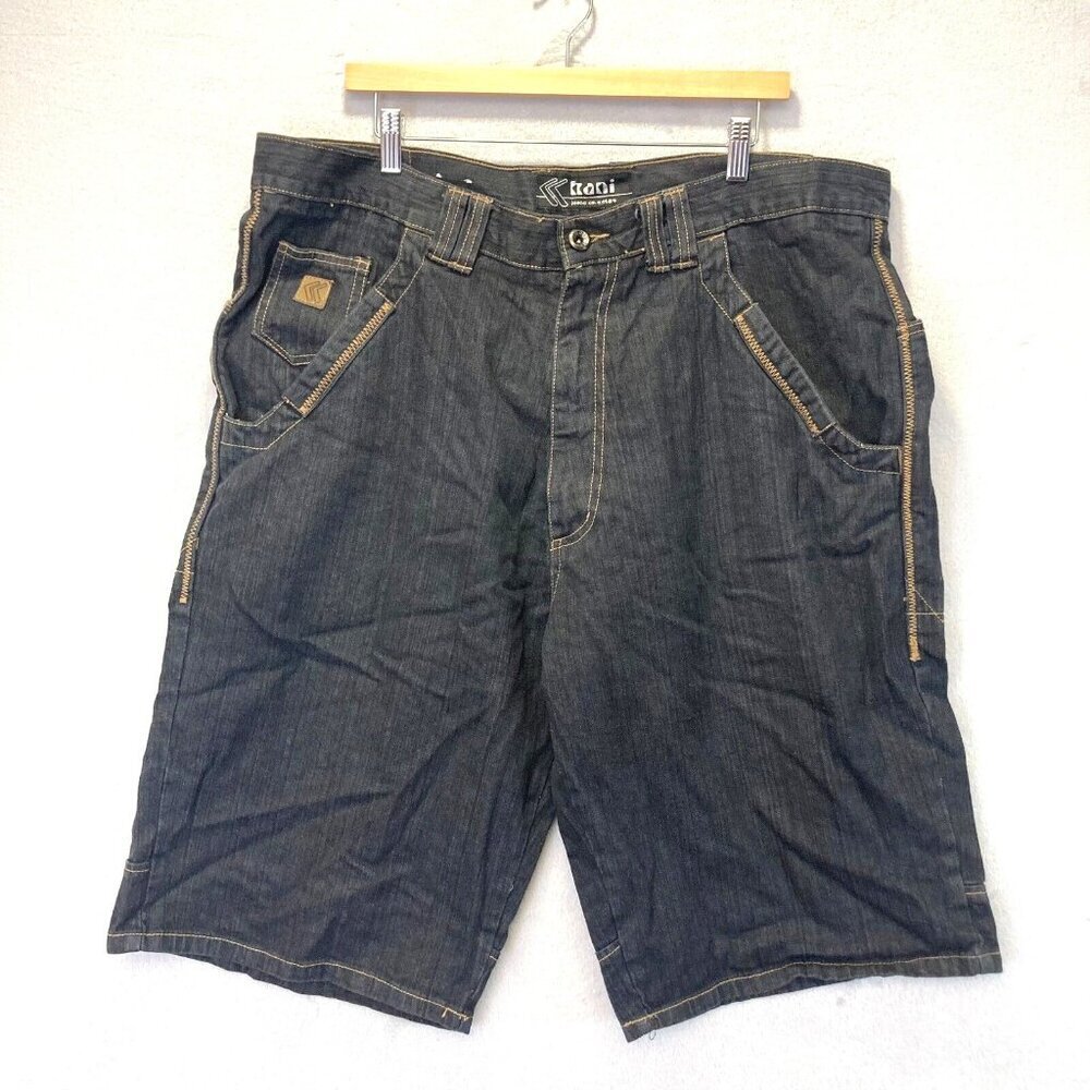 Vintage Y2K Kani Baggy Denim Shorts Mens Size 40 Blue‎ Jean Linen Blend Hip Hop
